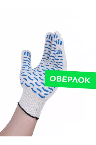 Перчатки 5 нитка 10 класс оверлок х/б с пвх "волна" 47-49 грамм 133,4 текс белые