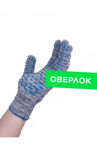 Перчатки 6 нитка 10 класс оверлок х/б с пвх "волна" 51-53 грамм 150,1 текс серые