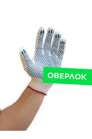Перчатки 6 нитка 7,5 класс оверлок х/б с пвх "точка" 59-61 грамм 233,4 текс белые